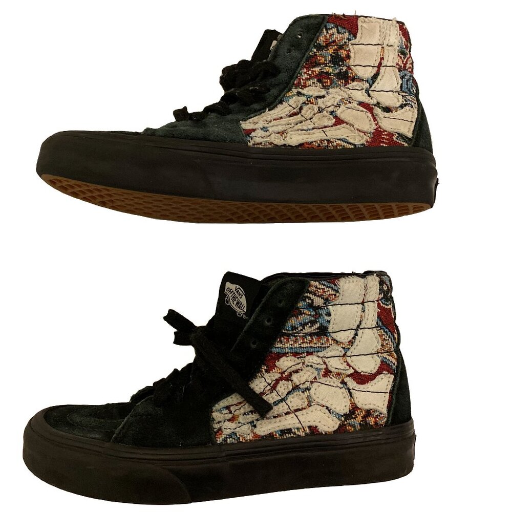 VANS Hazy Bones Sk8-Hi Black Grunge Tapestry Bone Cutout Shoes (M 3.5, W 5.0)